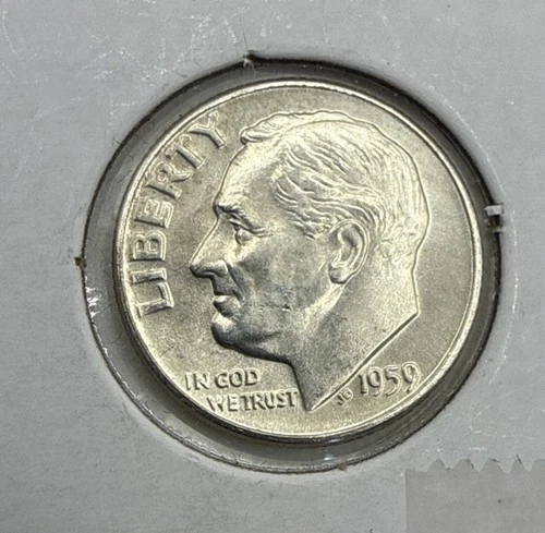 1959 D Silver Roosevelt Dime - Choice Gem Brilliant Unc  Lustrous (B) 90% Silver