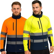 Mens Hi Vis Softshell Jacket Zip Neck Workwear Reflective Safety Security Coat