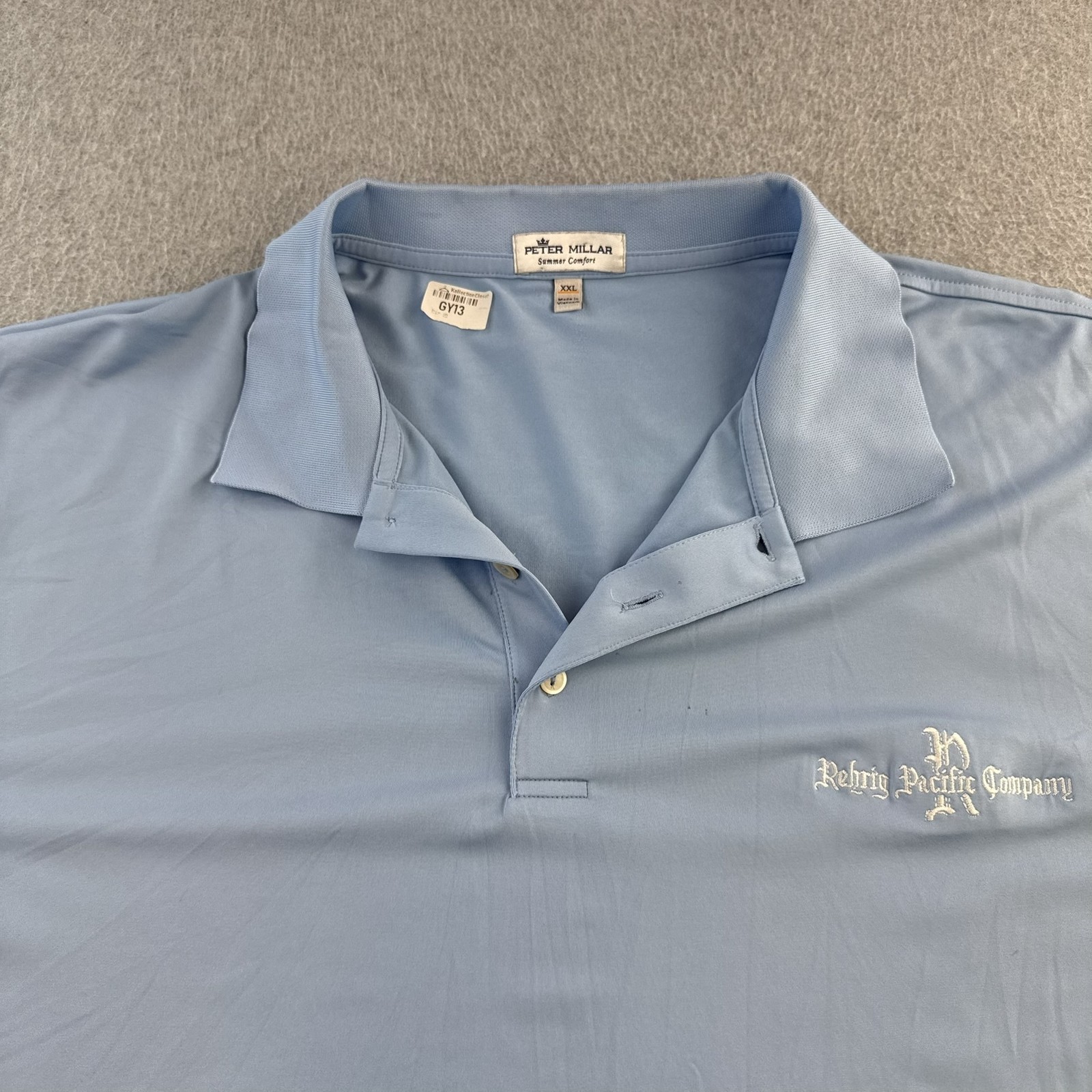 Peter Millar Polo Shirt Mens 2XL Light Blue Summer Comfort Golf Rehrig Cup 2019