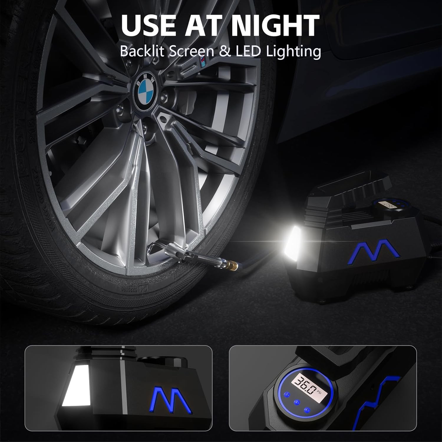 Tire Inflator Portable Air Compressor, DC 12V Air Pump for Car Tires with Digita