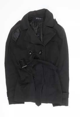 MODA D&F Damen Trenchcoat schwarz mit Gürtel M klassisch mittellang