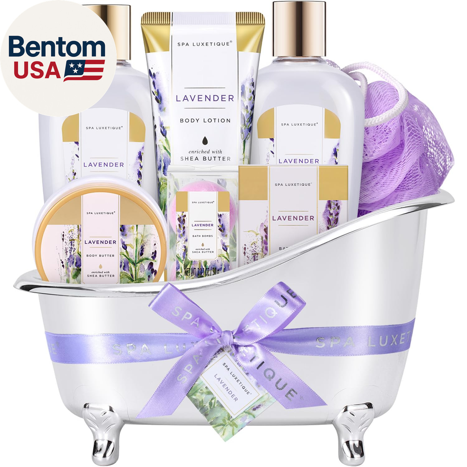 Spa Gifts for Women -  Bath Baskets for Women, 8 Pcs Lavender Bath Sets with Bub