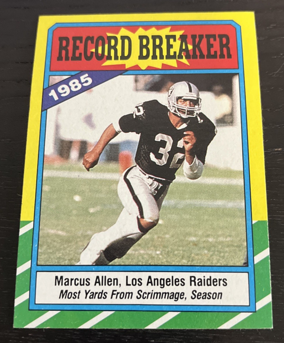 1986 Topps - #1 - 1985 Record Breaker - Marcus Allen - Los Angeles Raiders - HOF