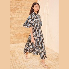 Ulla Johnson Runway Silhouette Silk Crepe de Chine Dress in River, Size: 12