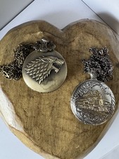 Quartz Full Hunter Pocket Watches with Chain, Silver  Bronze Case, set of 2