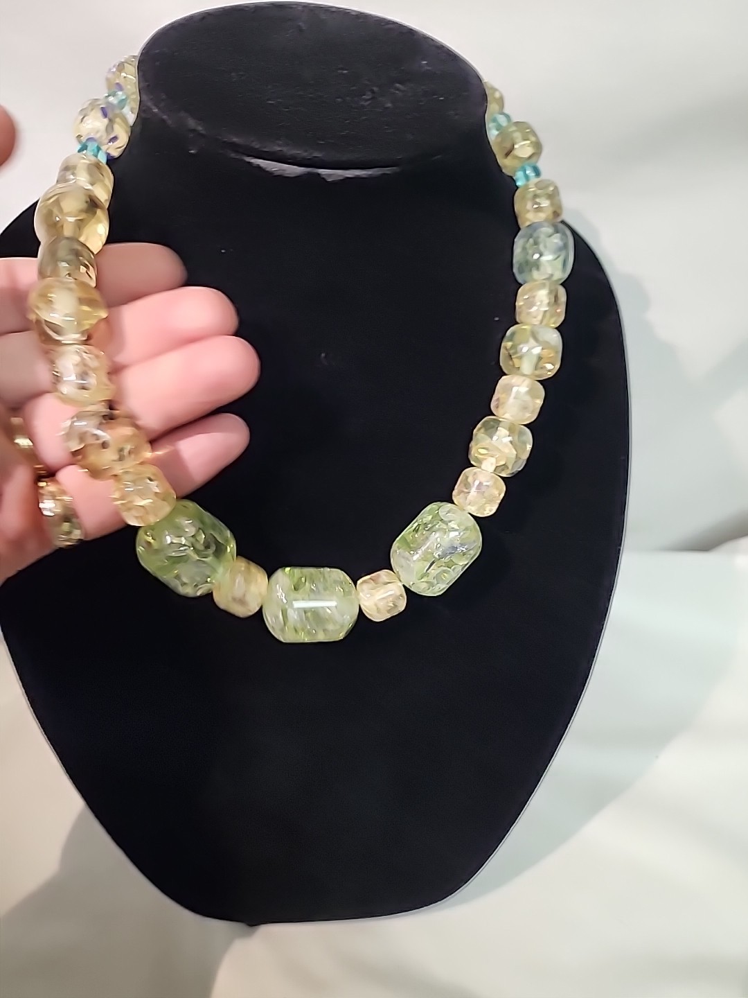 Chunky Statement Necklace Large Clear Yellow/Gree… - image 2