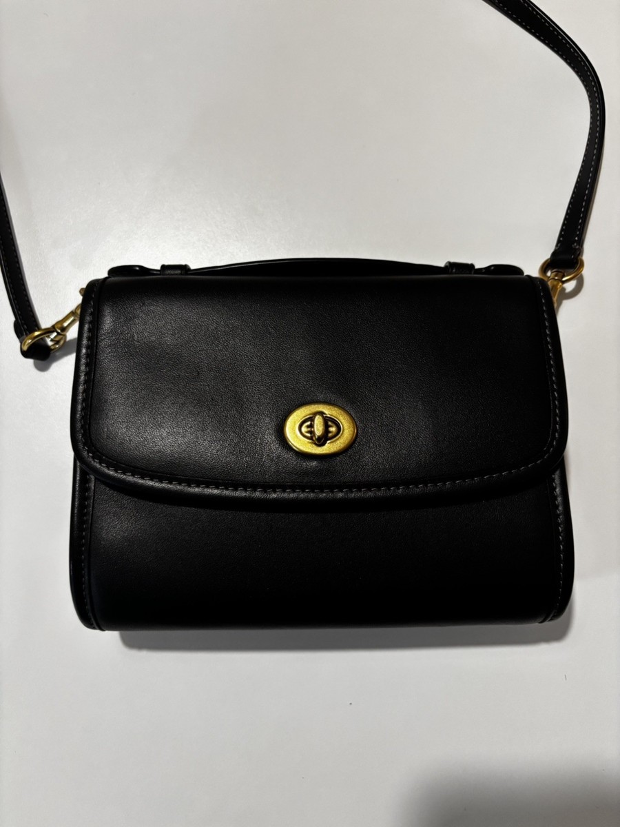COACH Kip Turnlock Crossbody Black Leather Shoulder Bag Handbag