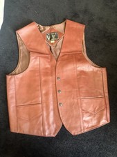 Mens Vintage Leather Vest Brown Lined Valdez Snap Pockets
