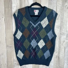 Vintage Royal Scot Wool Argyle Vest Men’s Size XL Shetland Wool Blue Grandpa Y2K