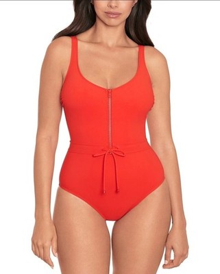 Skinny Dippers Women's Jippa Zip Lock One Piece Swimsuit Large Red Size Medium 