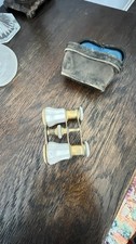 antique mother of pearl french opera binoculars  Original worn Leather Case