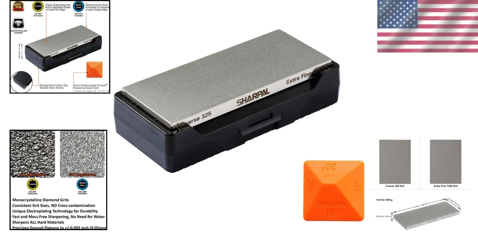 Piedra de afilar de diamante de doble cara con guía de ángulo y base antideslizante de 6 pulgadas Foto 2 de 4