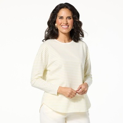 #CJ2912 HSN Wynne Layers Striped Curved Hem Top Size M