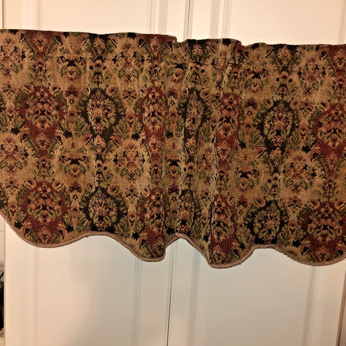 Vintage Victorian Style 50x22 Gold tan Multi Tapestry Floral Scalloped Valance