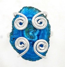 Natural Cluster Aquamarine 925 Sterling Silver Ring Sz 8,