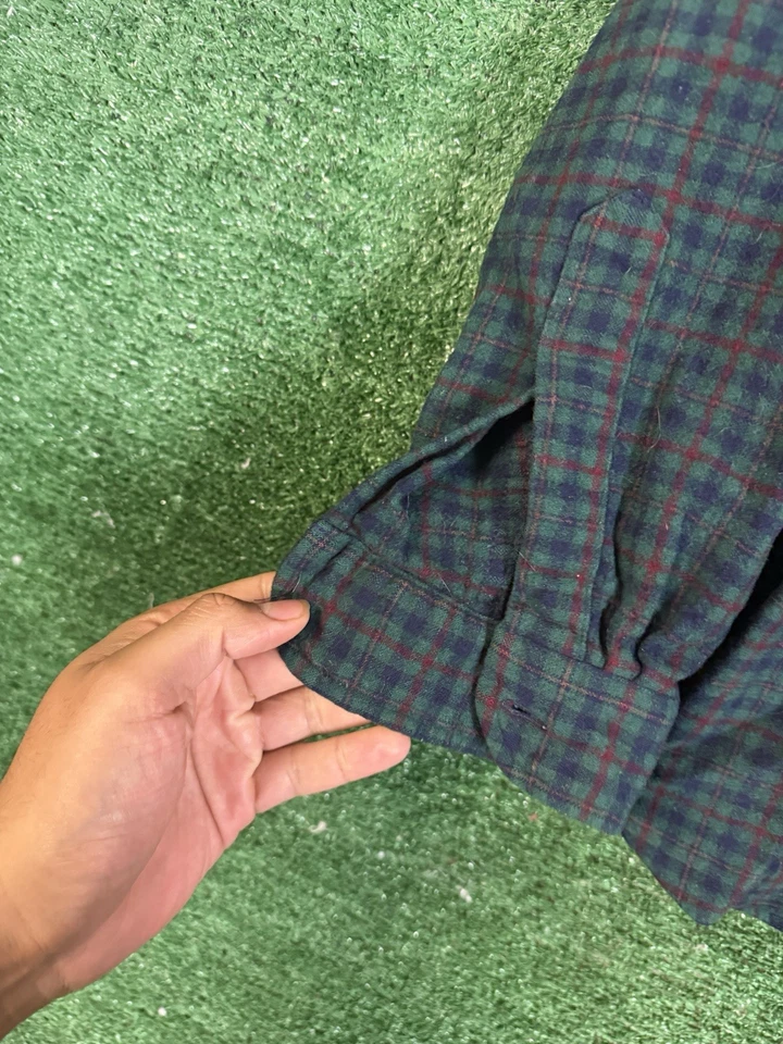 Camisa de Franela Pendleton De Colección 100% Lana Virgen Cuello Lazo a Cuadros Hecha en EE. UU. Juvenil L Foto 3 de 4