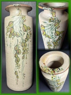 Vtg Signed Studio Pottery Hand Thrown Painted Cascading Leaf Specked 8'' Vase
