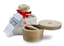 Piranske Soline Wooden Salt Cellar With Lid And Salt Spoon packed in canvas bag