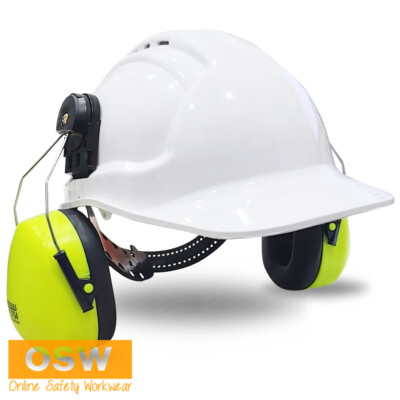 White Safety Portwest VENTED Strong Pinlock Harness HARD HAT + Clip-on Earmuffs