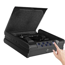Biometric Handgun Safe with Fingerprint, Digital PIN and Key Access, 2 Gun Ca...