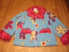 EUC Girls Size 100 4 5 Hanna Andersson Fleece Coat Jacket Funky Furry TWINS