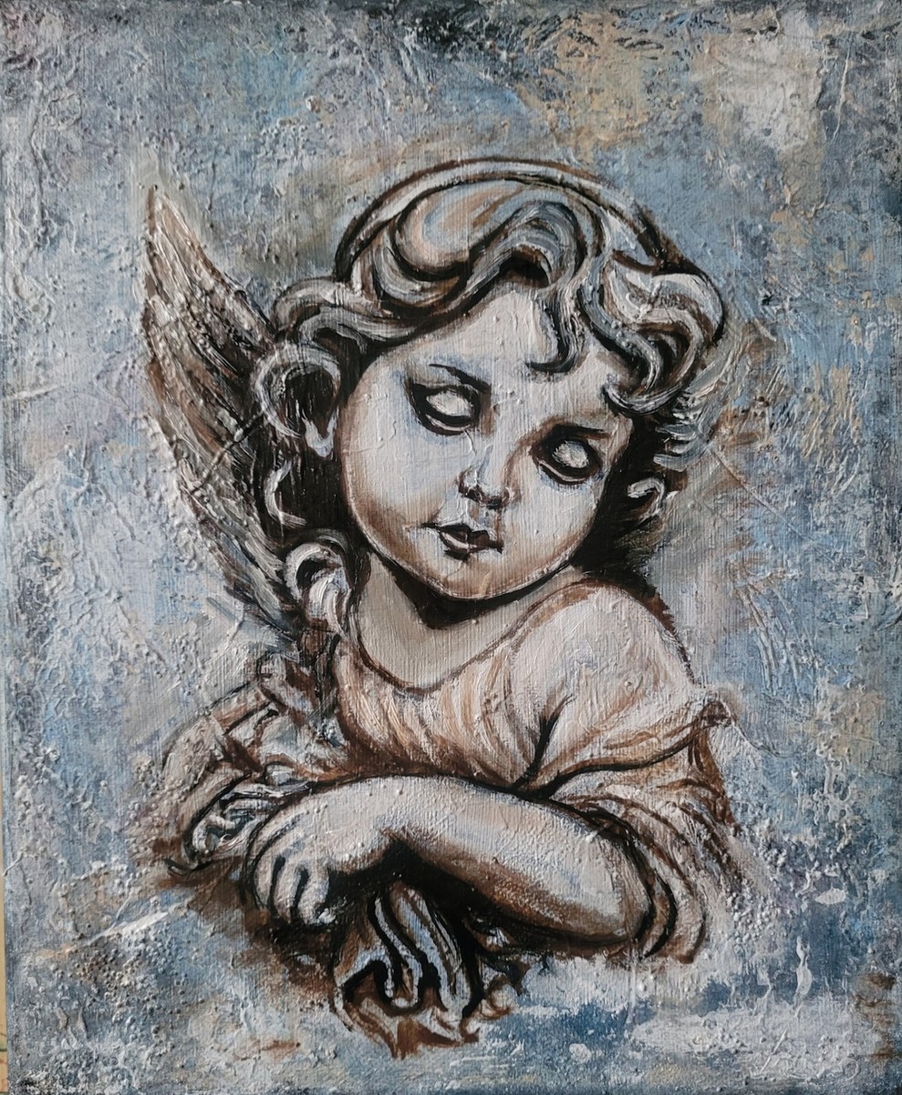 Italy【天使】Mixed Media Angel - mixed media painting on canvas 20x30cm | eBay