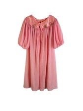 Vintage 60s Small Pink Nylon Full Sweep Chiffon Peignoir Gown Negligee USA