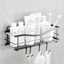 Premium Shower Caddy - Adhesive Bathroom Shower Organizer and Storage W/ 4 Hooks