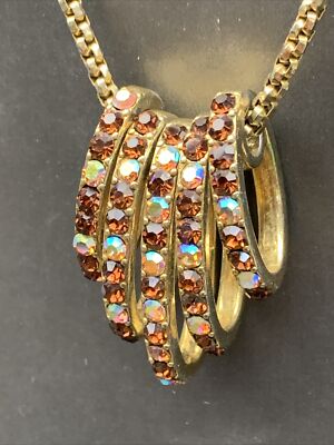 ￼Vintage Root beer aurora borealis ￼floating Pendant Necklace BoHo￼ gold  16 