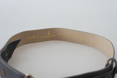 ROBERTA SCARPA Belt Black Leather Wide Gold Circle Logo  display picture 1