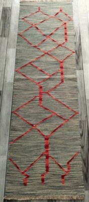 Moderner handgeknüpfter Afghan Türkischer Läufer Kelim Teppich, Azteken Wollteppich, Größe 202x61 CM