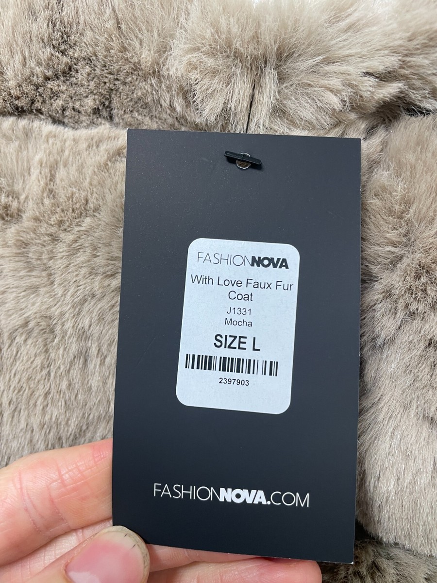 Fashion Nova Womens L With Love Faux Fur Coat Mocha Open Front