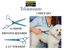 MASTER GROOMING TOOLS TITANIUM 440C 2 pc THINNING&STRAIGHT SHEAR SET SCISSORS