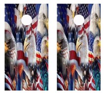 Patriotic American Flag Multi Bald Eagle Cornhole Board Wraps FREE LAM 2222