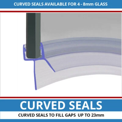 Pre Curved Shower Seal Strip | Screens, Doors or P Shaped Baths | 4 to 8mm Glass
