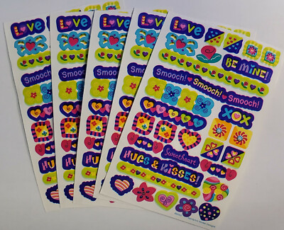 Sandylion Love Be Mine Smooch Hugs & Kisses Stickers lot of 5 SHEETS 4'' X 6 ''
