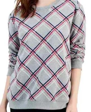Karen Scott Size 1X Gray Plaid print Sweatshirt, long sleeve NWT