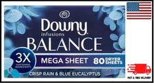 Downy Infusions Mega Dryer Sheets Balance Crisp Rain and Blue Eucalyptus 80 Ct