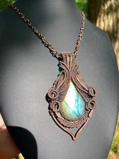 Huge Labradorite Pendant Necklace Copper Handcrafted