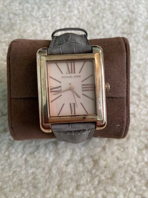 NEW MICHAEL KORS GREY CROCODILE EMBOSSED LEATHER & ROSE GOLD WATCH