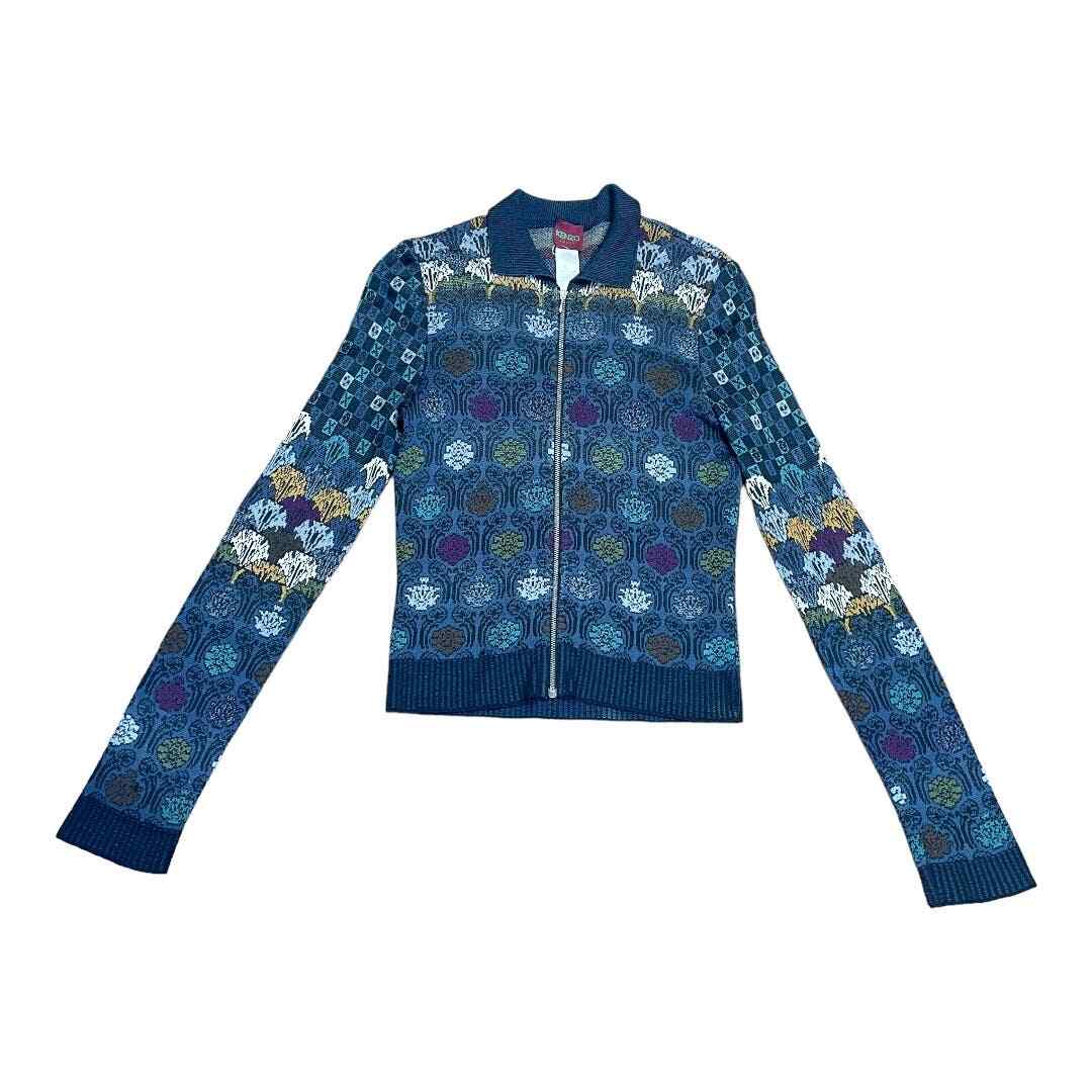 90s KENZO カーディガン Kenzo Paris Vintage 90s Zip Front Cardigan Metallic Detail