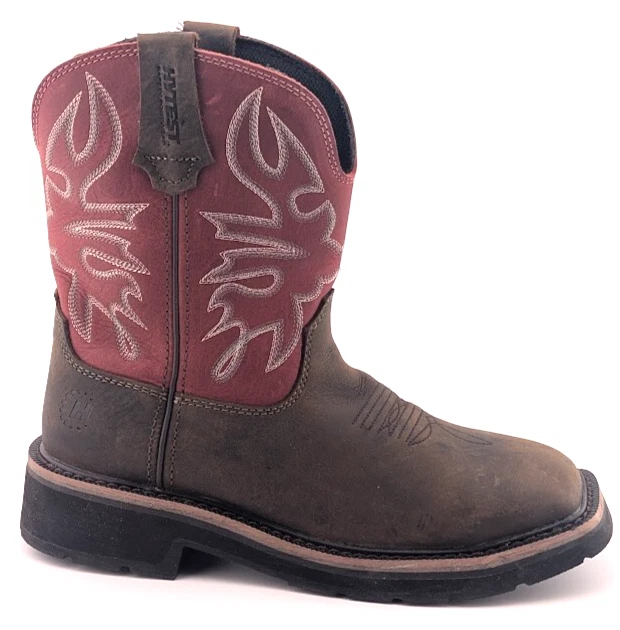 Botas de trabajo de vaquera Hytest para mujer talla 6,5 de seguridad con puntera de acero marrón/rojo K17122 Foto 2 de 4