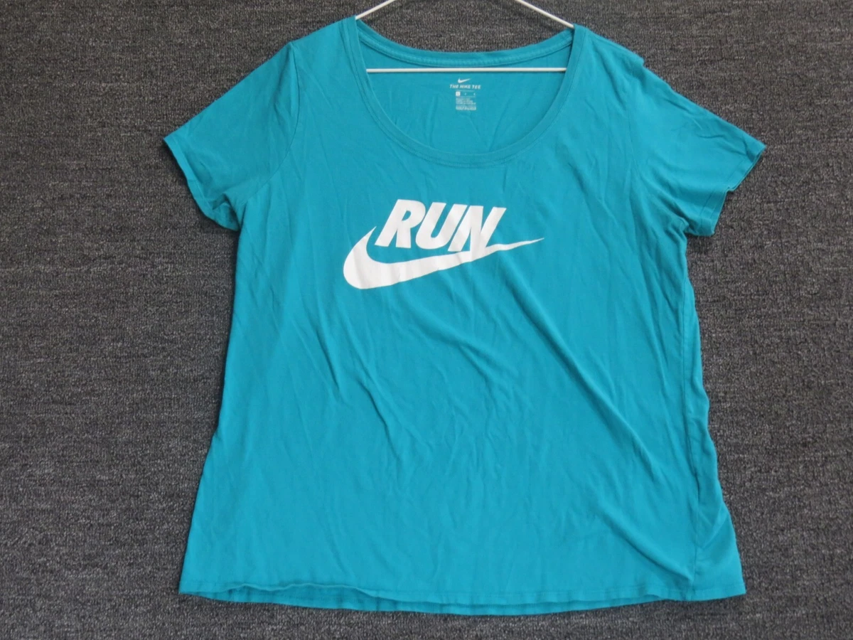 Nike Run T Shirt Womens Size L Short Sleeve Solid Green Round Neck