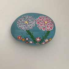 Dot Mandala Hand Painted Art Stone Flower Theme One Of A Kind 5 Inches