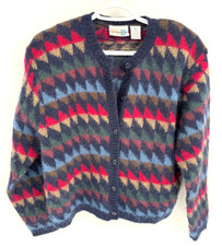 VTG Paul Harris Design Mohair Blend Chevron Print Sweater Cardigan Women's Sz M