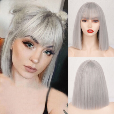 Synthetic Short Straight Wigs for Women Cosplay Daily Party Red Blackpink Wig