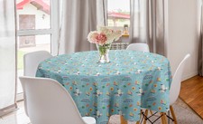 Marine Round Tablecloth Seagulls Sailboats Yachts