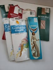 Vintage Knee Hi Nylon Stockings New Hosiery White Nude Lot of 7 Jubilee Bestform