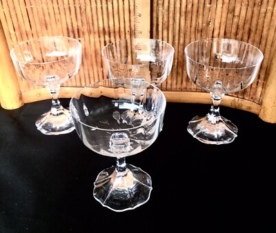 4 CJ Riedel Crystal Champagne Coupe/Sherbet Glasses/Ribbed Sides, Scalloped Base