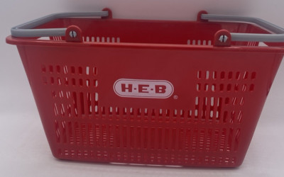 HEB Store Shopping Basket Kids Play Size Red Plastic with Gray Handles HEB Texas